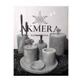 Akmera Home Doğal Gri Mermer 7 Parça Banyo Seti