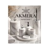 Akmera Home Gerçek Mermer Gri Gölgeli 7 Parça Ultra Lüks Banyo Seti