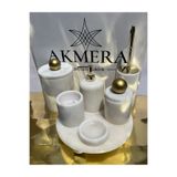 Akmera Home Mermer Top Kulplu %100 Gerçek Mermer 7 Parça Lüks Banyo Seti