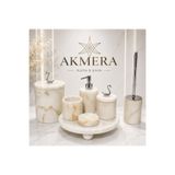 Akmera Home Sarı Tonlu Mermer Top Ayaklı Gerçek Mermer 7 Parça Ultra Lüks Banyo Seti