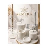 AKMERA Ultra Lüks 8 Parça Mermer Banyo Aksesuar Seti Mermer Top Ayaklı – Premium Seri
