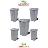 Akmex Grup 5 Adet Tüm Renkler Plastik Çöp Konteyneri Çöp Kovası 240 Lt Isıya Karşı Dayanıklı