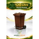Akmex Metal pedallı Atık Plastik Çöp Konteyneri 120 Litre Konteyner - A Isıya Karşı Dayanıklı- - Kahverengi