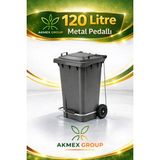 Akmex Metal Pedallı Plastik Çöp Konteyneri 120 Litre Konteyner - A Isıya Karşı Dayanıklı- - Gri