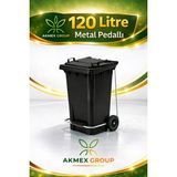 Akmex Metal Pedallı Plastik Çöp Konteyneri 120 Litre Konteyner - A Isıya Karşı Dayanıklı- - Siyah