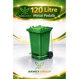 Akmex Metal Pedallı Plastik Çöp Konteyneri 120 Litre Konteyner - A Isıya Karşı Dayanıklı- - Yeşil