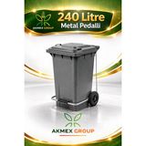 Akmex Metal Pedallı Tıbbı Atık Plastik Çöp Konteyneri 240 Litre Konteyner - A Isıya Karşı Dayanıklı- - Gri