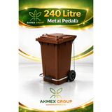 Akmex Metal Pedallı Tıbbı Atık Plastik Çöp Konteyneri 240 Litre Konteyner - A Isıya Karşı Dayanıklı- - Kahverengi