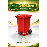 Akmex Metal Pedallı Tıbbı Atık Plastik Çöp Konteyneri 240 Litre Konteyner - A Isıya Karşı Dayanıklı- - Kırmızı