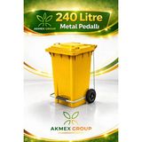 Akmex Metal Pedallı Tıbbı Atık Plastik Çöp Konteyneri 240 Litre Konteyner - A Isıya Karşı Dayanıklı- - Sarı