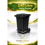 Akmex Metal Pedallı Tıbbı Atık Plastik Çöp Konteyneri 240 Litre Konteyner - A Isıya Karşı Dayanıklı- - Siyah