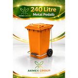 Akmex Metal Pedallı Tıbbı Atık Plastik Çöp Konteyneri 240 Litre Konteyner - A Isıya Karşı Dayanıklı- - Turuncu