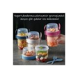 Akn 3'lü Set Çatal ve Kaşıklı Hazırla ve Çık Meyveli Yoğurt Kabı - Yemek Taşıma ve Saklama Kabı 800ML