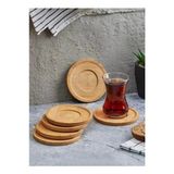 Akn Ahşap Bardak Altlığı 6'lı Yuvarlak Çay Tabağı Bambu