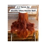 AKOLİFE Bakır Renk Ultra Hacim 2'li Yarimay Çıt Çıt Saç Postiş Seti - Yıkanabilir Isıya Dayanıkli