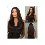 AKOLİFE Çikolata Kahve Dalgalı Yarımay + 2 Yan Çıtçıt Postiş Saç / 3 Parça Set / Isıya Dayanıklı Takma Saç