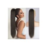 AKOLİFE Kahverengi Tokalı Düz At Kuyruğu Postiş - 75cm- Gerçek Saç Dokusu