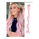 AKOLİFE Pembe Dalgalı Yan Çıt Çıt Postiş Saç - Tarz Görünüm - 50cm