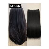 AKOLİFE Siyah Düz Yarımay +2 Yan Çıt Çıt Postiş Takma Saç - 60cm - Isıya Dayanıklı - Naturel Görünüm