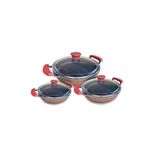 AKPA HOME Döküm Alya 3lü Sahan Set, 18-20-22 cm, Granit Kaplama, Rose Gold