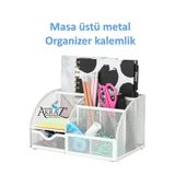 Akraz Art Design MASA ÜSTÜ METAL KALEMLİK BEYAZ YEDİ GÖZLÜ (MASA SETİ DÜZENLEYİCİ)