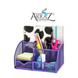 Akraz Art Design MASA ÜSTÜ METAL KALEMLİK MOR YEDİ GÖZLÜ (ORGANİZER MASA SETİ DÜZENLEYİCİ)