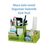 Akraz Art Design MASA ÜSTÜ METAL KALEMLİK ÜÇ GÖZLÜ (MASA SETİ) AÇIK YEŞİL