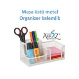 Akraz Art Design MASA ÜSTÜ METAL KALEMLİK ÜÇ GÖZLÜ (MASA SETİ) BEYAZ