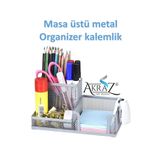 Akraz Art Design MASA ÜSTÜ METAL KALEMLİK ÜÇ GÖZLÜ (MASA SETİ) GRİ