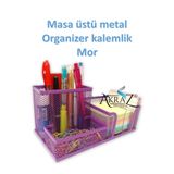 Akraz Art Design MASA ÜSTÜ METAL KALEMLİK ÜÇ GÖZLÜ (MASA SETİ) MOR