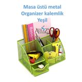 Akraz Art Design MASA ÜSTÜ METAL KALEMLİK YEŞİL YEDİ GÖZLÜ (MASA SETİ DÜZENLEYİCİ)