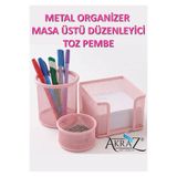 Akraz Art Design MASA ÜSTÜ METAL ORGANİZER KALEMLİK SETİ 3'LÜ TOZ PEMBE