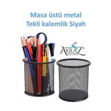 Akraz Art Design MASA ÜSTÜ METAL TEKLİ KALEMLİK SİYAH