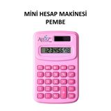 Akraz Art Design Mini Taşınabilir Renkli Hesap Makinesi TOZ PEMBE Öğrenci Hesap Makinesi 8 hane güneş enerjili