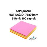 Akraz Art Design YAPIŞKANLI NOT KAĞIDI postit KÜP 76X76 100yp. 5 renk Mix neon 1 ADET