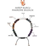 Akrep Burcu Taşlarından Oluşan Doğal Taş Makrome Bileklik 6 Mm Küre Kesim - Burç Bilekliği