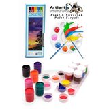 Akrilik Boya 12 Renk 20 ml Şişe 1 Paket 12 Li Akrilik Boya Seti ve Yuvarlak Resim Paleti Fırçalı 10 Hazneli Boya Paleti