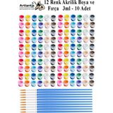 Akrilik Boya 3 ml 12 Renk Resim Fırçası 10 Paket Mini Küçük Akrilik Boya Taş Ahşap Seramik Tuval Alçı Tuval Etkinlik - Standart - Çok Renkli