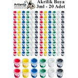Akrilik Boya 3 ml 6 Renk 20 Paket Mini Küçük Akrilik Boya Taş Ahşap Seramik Tuval Alçı Tuval - Çok Renkli