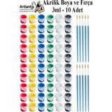 Akrilik Boya 3 ml 6 Renk Resim Fırçası 10 Paket Mini Küçük Akrilik Boya Taş Ahşap Seramik Tuval Alçı Tuval Etkinlik - Standart - Çok Renkli