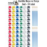 Akrilik Boya 3 Ml 6 Renk Resim Fırçası 10 Paket Mini Küçük Akrilik Boya Taş Ahşap Seramik Tuval Alçı Tuval Etkinlik