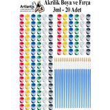 Akrilik Boya 3 Ml 6 Renk Resim Fırçası 20 Paket Mini Küçük Akrilik Boya Taş Ahşap Seramik Tuval Alçı Tuval Etkinlik