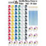 Akrilik Boya 3 ml 6 Renk Resim Fırçası ve Paleti 10 Paket Mini Küçük Akrilik Boya Taş Ahşap Seramik Tuval Alçı Tuval - Standart - Çok Renkli
