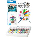 Akrilik Boya Mikro 12 Renk 9 ml Tüp 1 Paket 12 Li Akrilik Boya Seti ve Yuvarlak Resim Paleti Fırçalı 1 Paket 10 Hazneli Boya Paleti Sanatsal Boyalar Için Palet Akrilik Boya