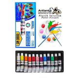 Akrilik Boya Mydido 12 Renk 9 ml Tüp 1 Paket 12 Li Akrilik Boya Seti ve Yuvarlak Resim Paleti Fırçalı 1 Paket 10 Hazneli