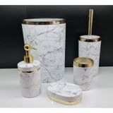 Akrilik Gold Siyah Mermer Desen Yuvarlak Banyo Seti Beyaz
