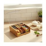 Akrilik Şeffaf Kapaklı Bambu 6 Bölmeli Çay Kutusu -%100 Orjinal Bambu Şeffaf Kapak (22CM*22CM*10CM) - standart