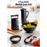 Akrilik Siyah 5 Parça Sürahi & Rende & Süzgeç & Mini Süzgeç & Kaşıklık & Mutfak Çeyiz Seti - Çok Renkli