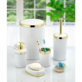 Akrilik Yapım Gold Çizgi 5'Li Yuvarlak Banyo Seti Beyaz
