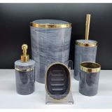 Akrilik Yuvarlak Banyo Seti Antrasit Gri Mermer Gold Kromaj 5'Li Gri